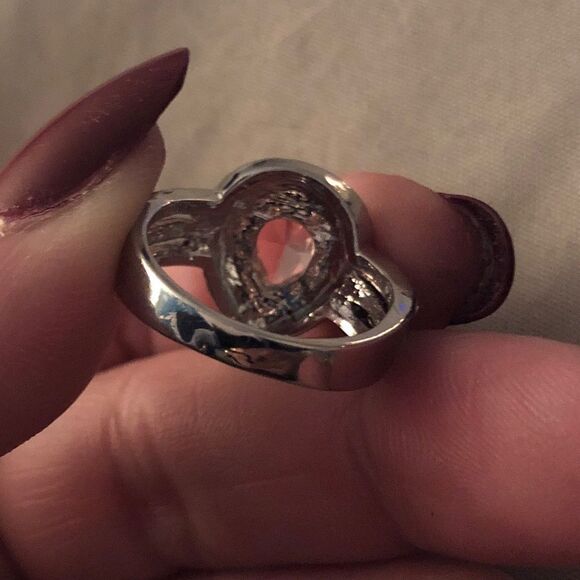 The Pink Tear sapphire 925 Silver tear drop statement ring sz 8 - Picture 3 of 11